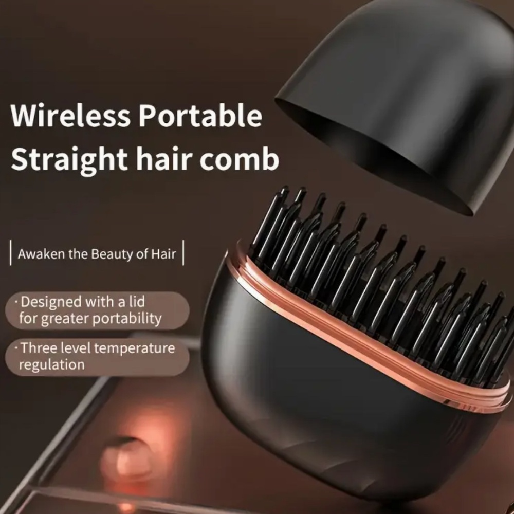 Wireless portable straight hair comb in Black